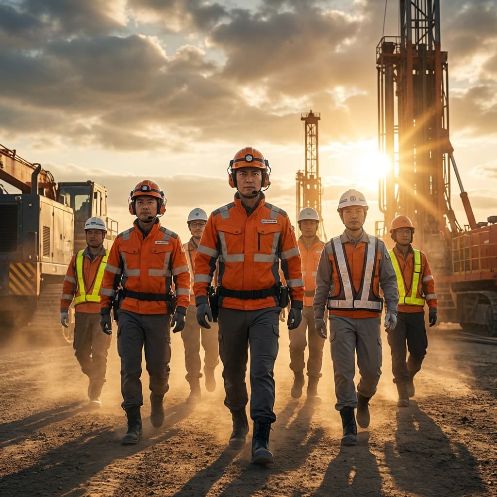 Workers Silhouette at Sunset